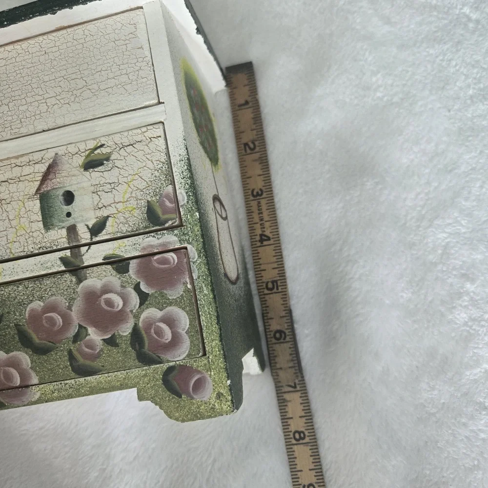 Vintage-style, Hand-painted Wooden Mini Dresser Used As Jewelry or Trinket Box..